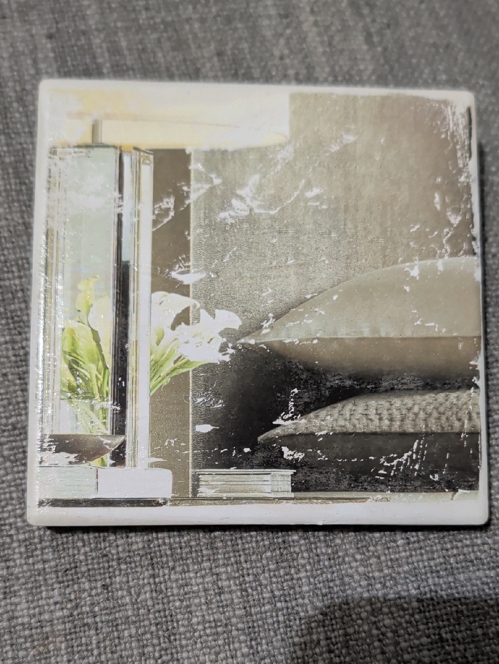 Decorative Ceramic Tile Coaster with Neutral Living Room Print Handcrafted